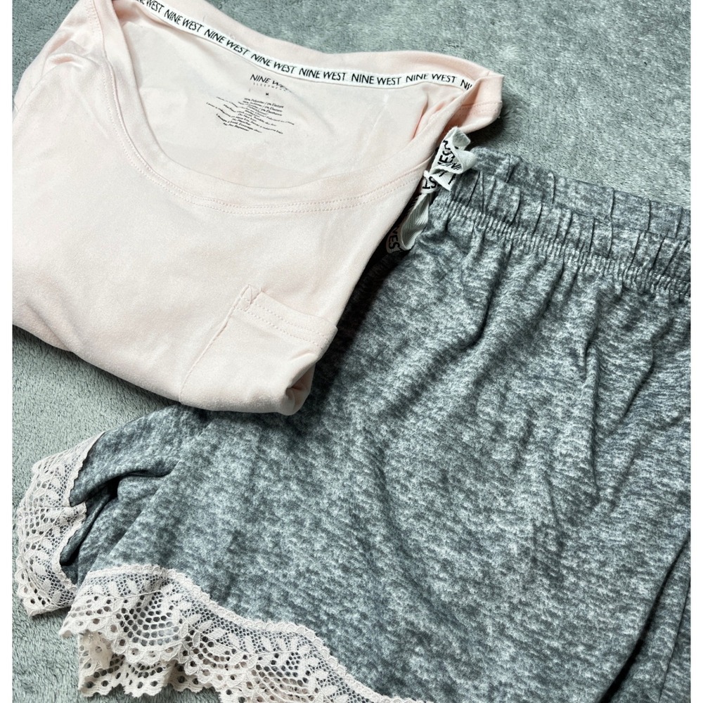 Nine‎ West Pajama Set Sleepwear Lace Trim Lounge Wear Top & Shorts Size M